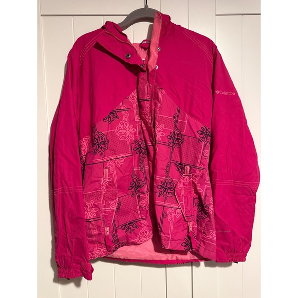 Columbia Other - Columbia Kids Youth Pink Floral Print Waterproof Hooded Jacket Size 14 16
